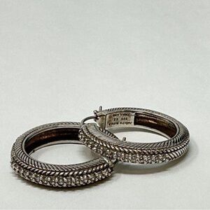 Women’s Judith Ripka Elegant 925 Sterling Silver and CZ Textured Hoop Earrings